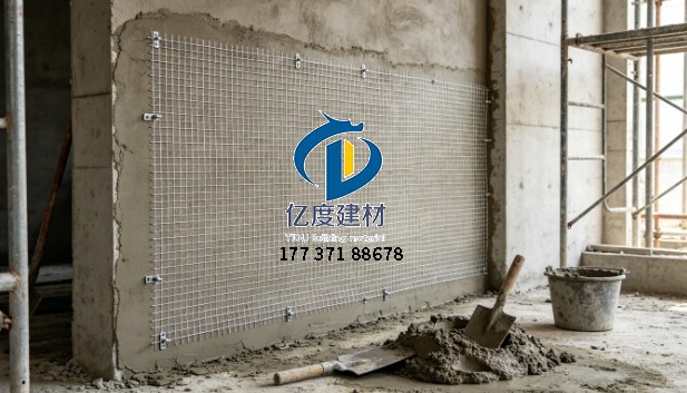 工地内墙抹灰铺设电焊网现场,网片搭接规范,土建抹灰施工写实画面.jpg